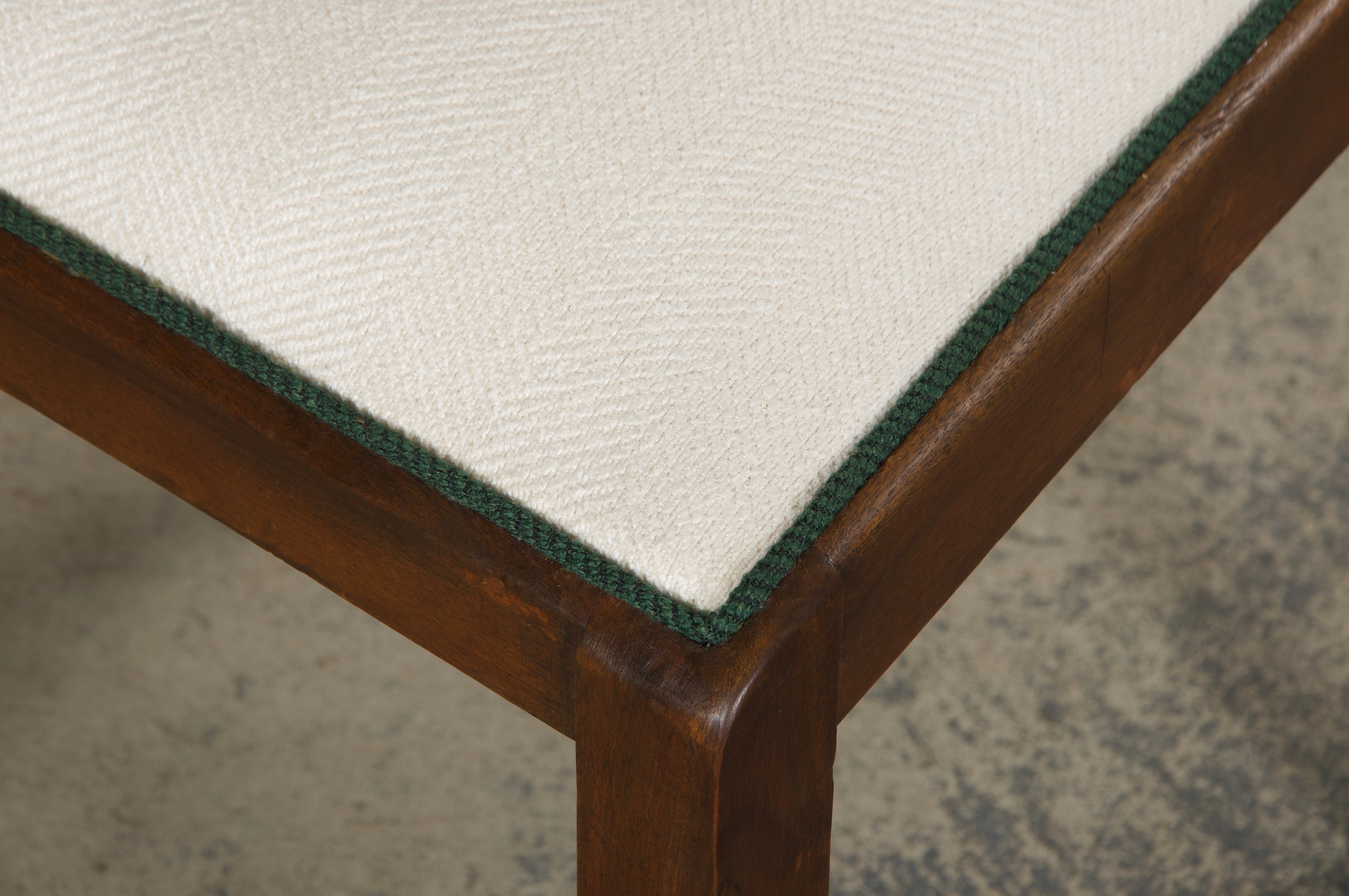 1920s French Art Deco Mustache Back Dining Chairs In Off-White and Green - Set of 6