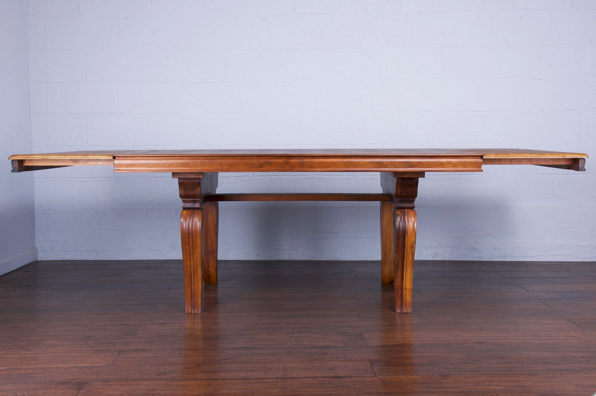 1930s French Art Deco Walnut Extendable Dining Table