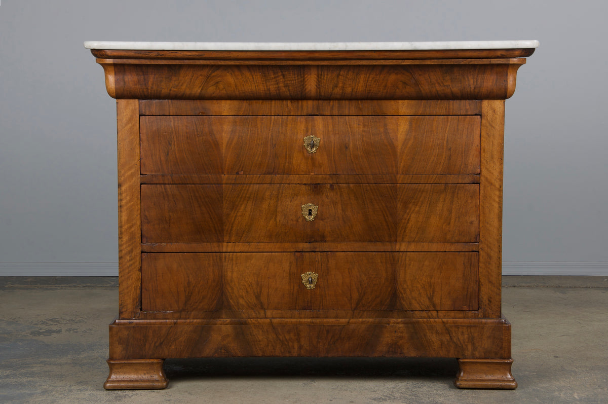 19th Century French Louis Philippe Walnut Chest Of Drawers W/ Carrara Marble