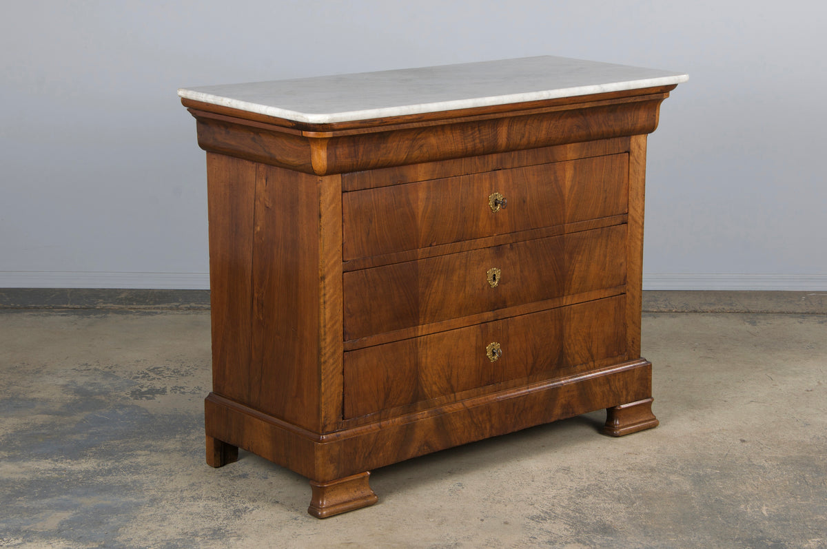 19th Century French Louis Philippe Walnut Chest Of Drawers W/ Carrara Marble