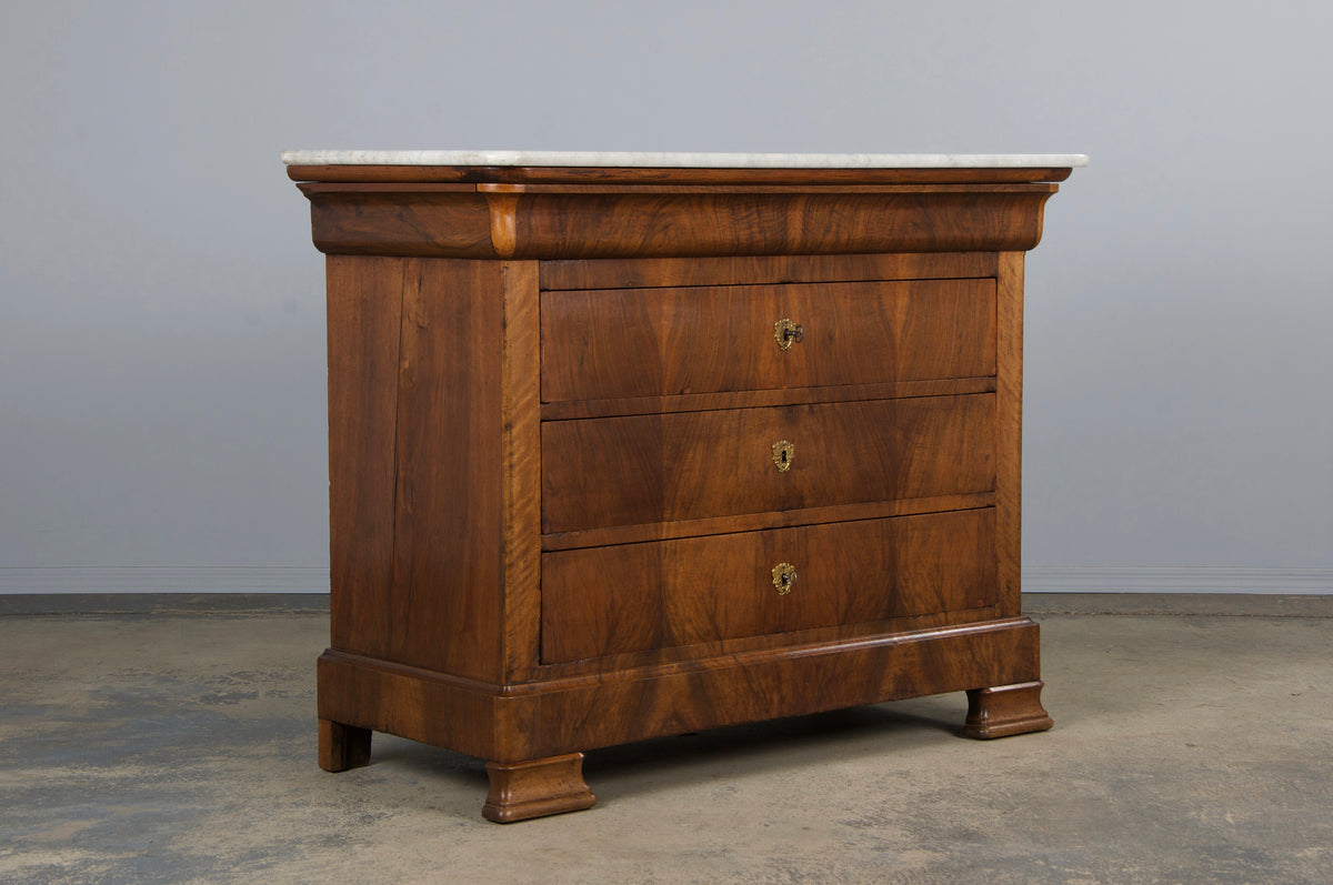 19th Century French Louis Philippe Walnut Chest Of Drawers W/ Carrara Marble