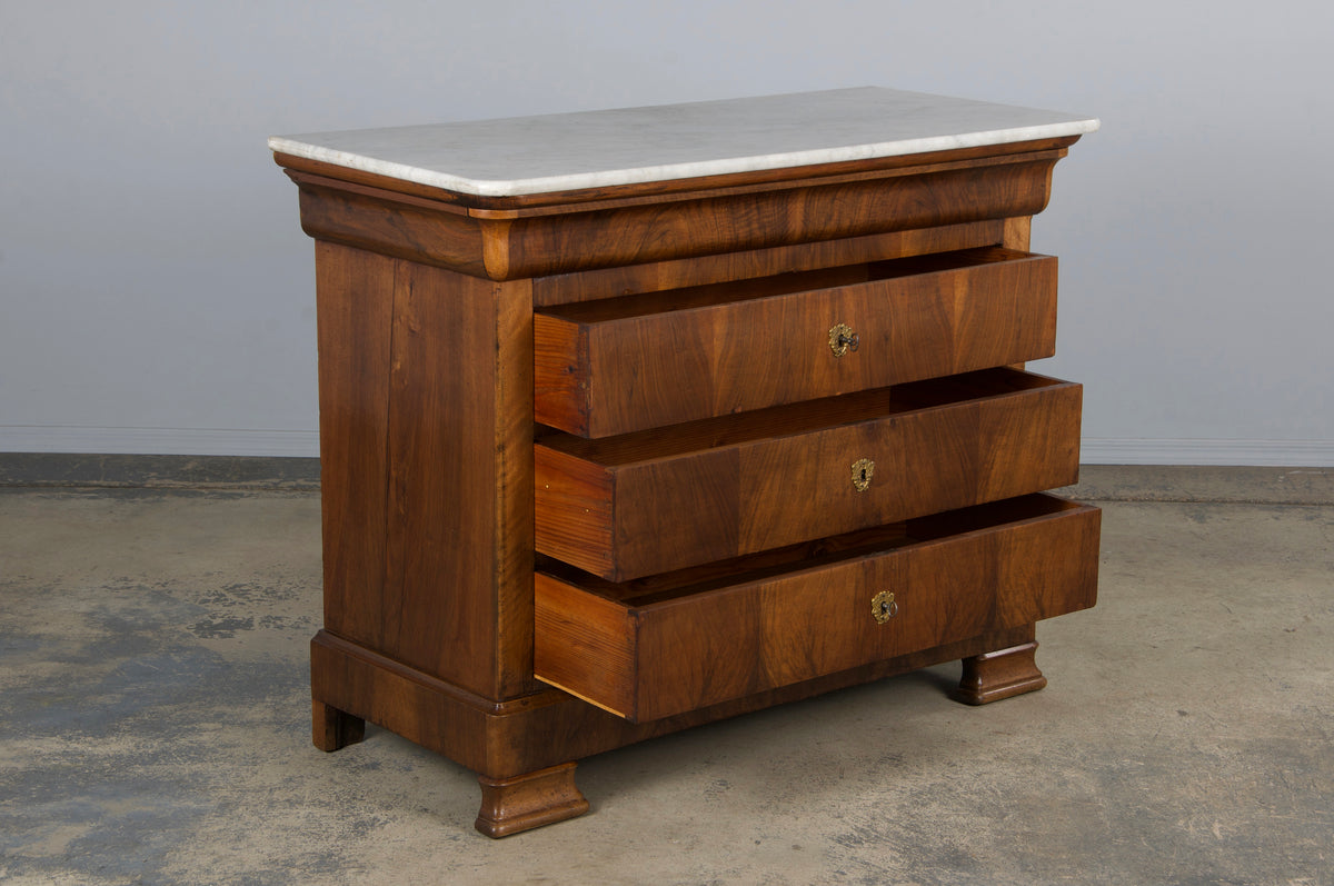 19th Century French Louis Philippe Walnut Chest Of Drawers W/ Carrara Marble