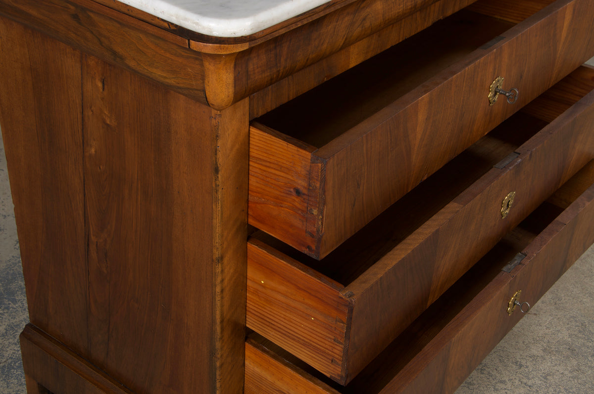 19th Century French Louis Philippe Walnut Chest Of Drawers W/ Carrara Marble