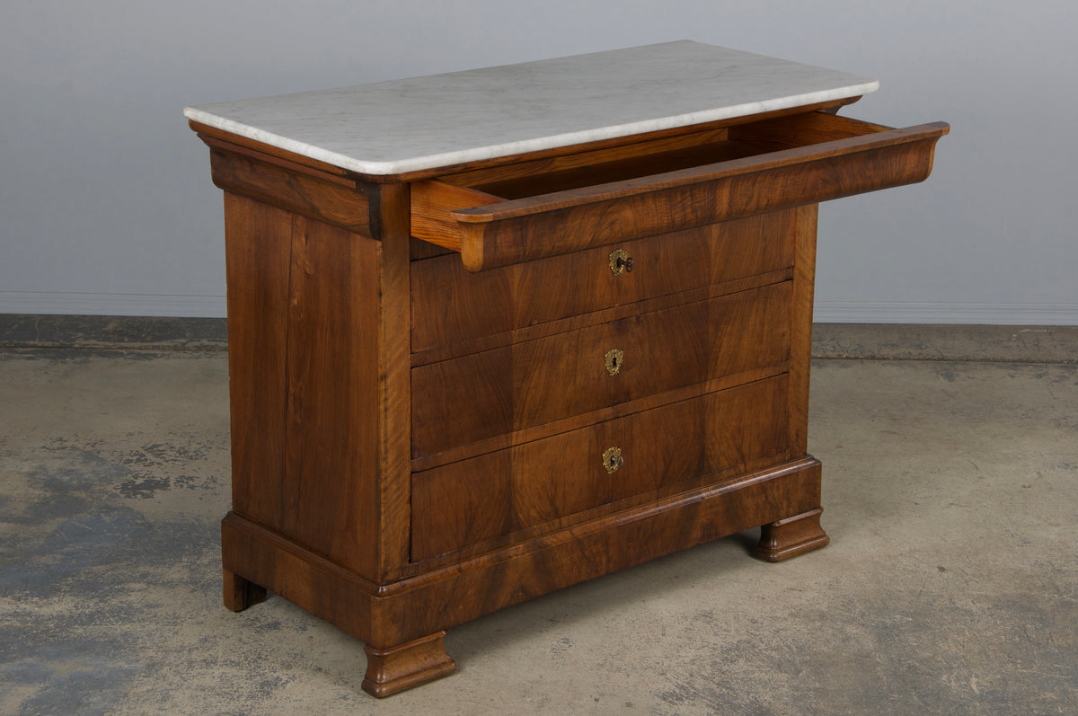 19th Century French Louis Philippe Walnut Chest Of Drawers W/ Carrara Marble