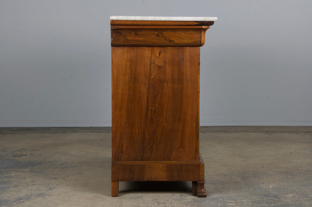 19th Century French Louis Philippe Walnut Chest Of Drawers W/ Carrara Marble