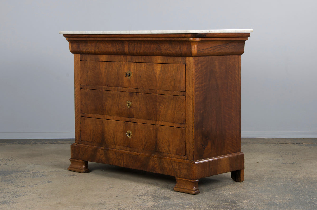 19th Century French Louis Philippe Walnut Chest Of Drawers W/ Carrara Marble