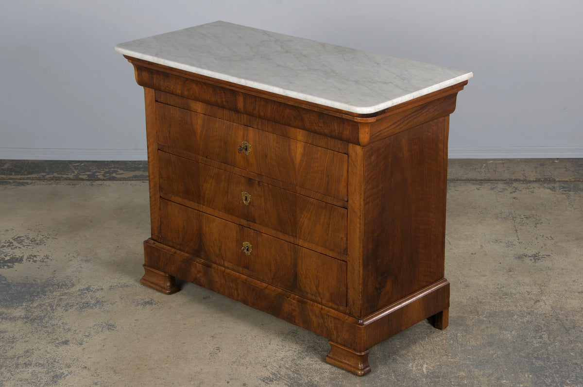 19th Century French Louis Philippe Walnut Chest Of Drawers W/ Carrara Marble