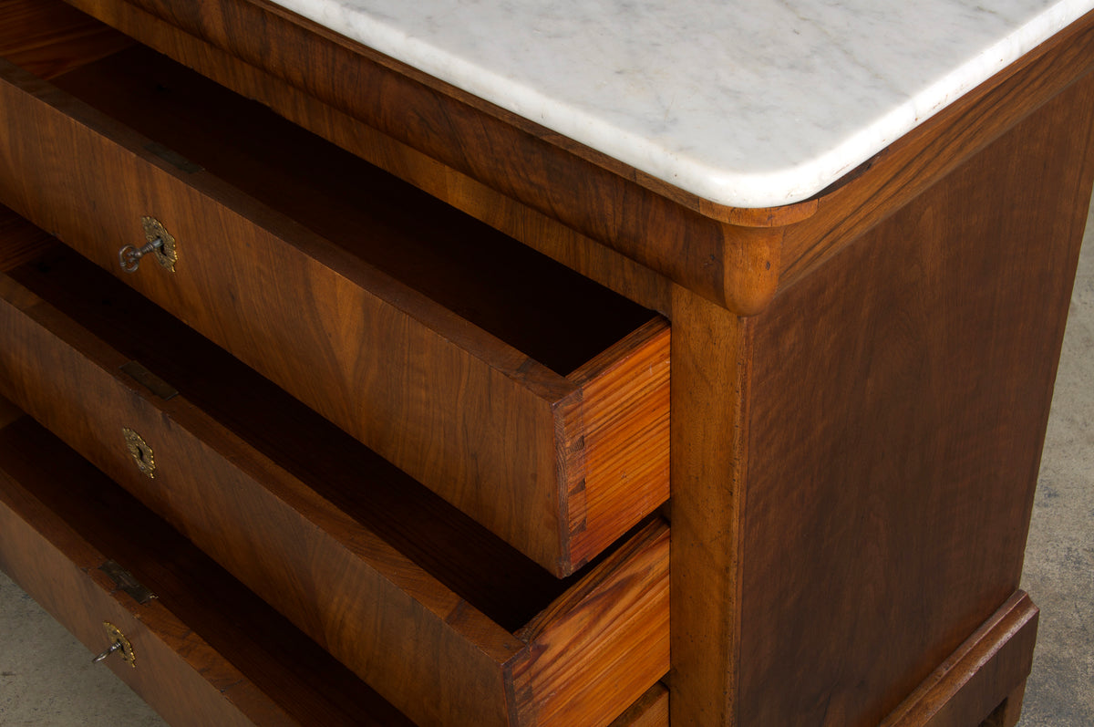 19th Century French Louis Philippe Walnut Chest Of Drawers W/ Carrara Marble