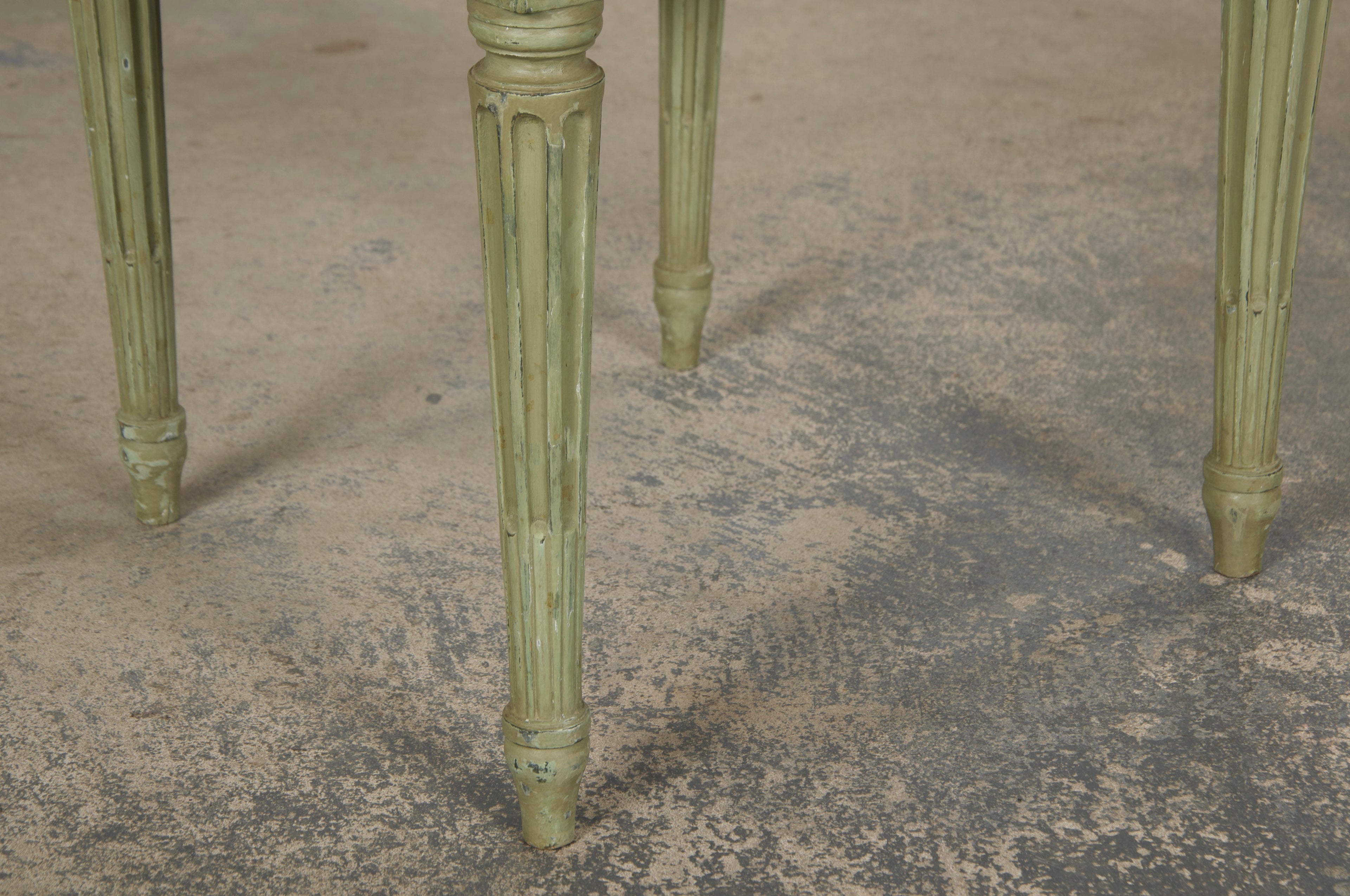 Antique French Louis XVI Style Painted Square Back Side Chairs in Chinoiserie Fabric - A Pair