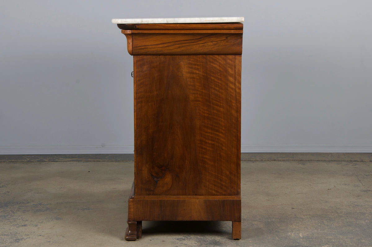 19th Century French Louis Philippe Walnut Chest Of Drawers W/ Carrara Marble