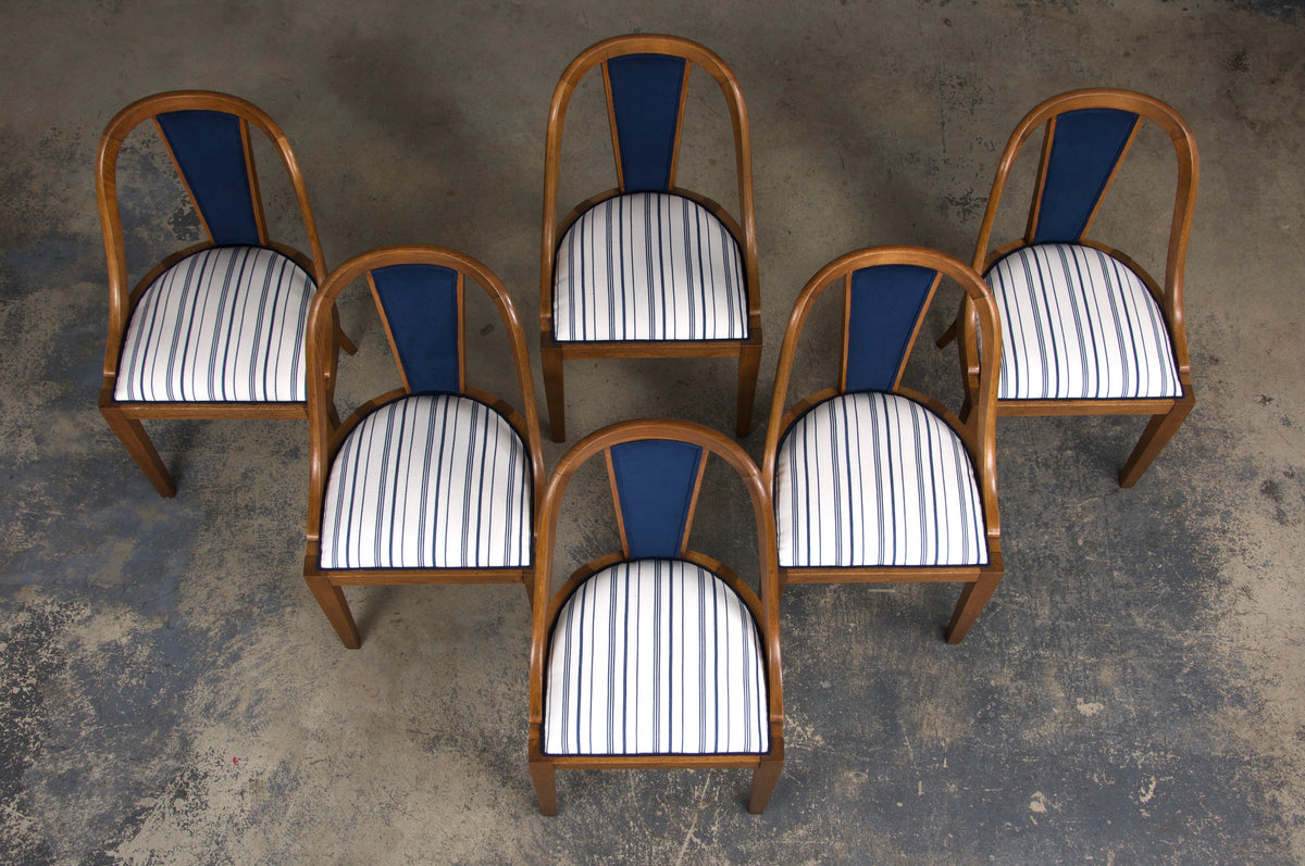 1930s French Art Deco Gondola Maple Dining Chairs - Set of 6