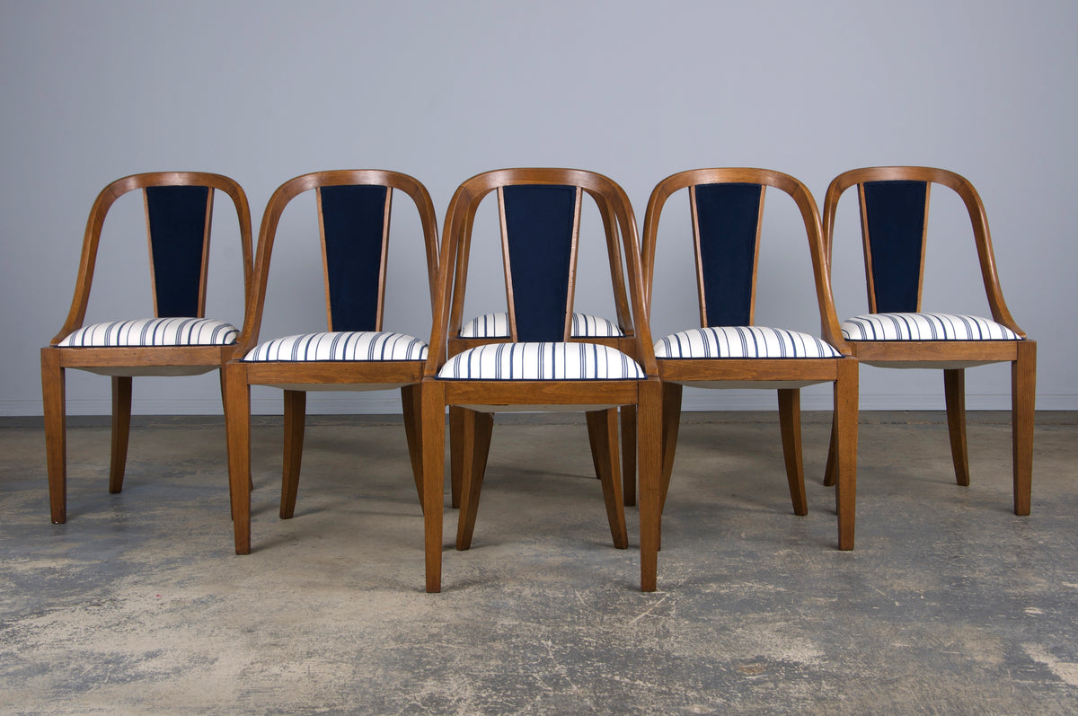 1930s French Art Deco Gondola Maple Dining Chairs - Set of 6