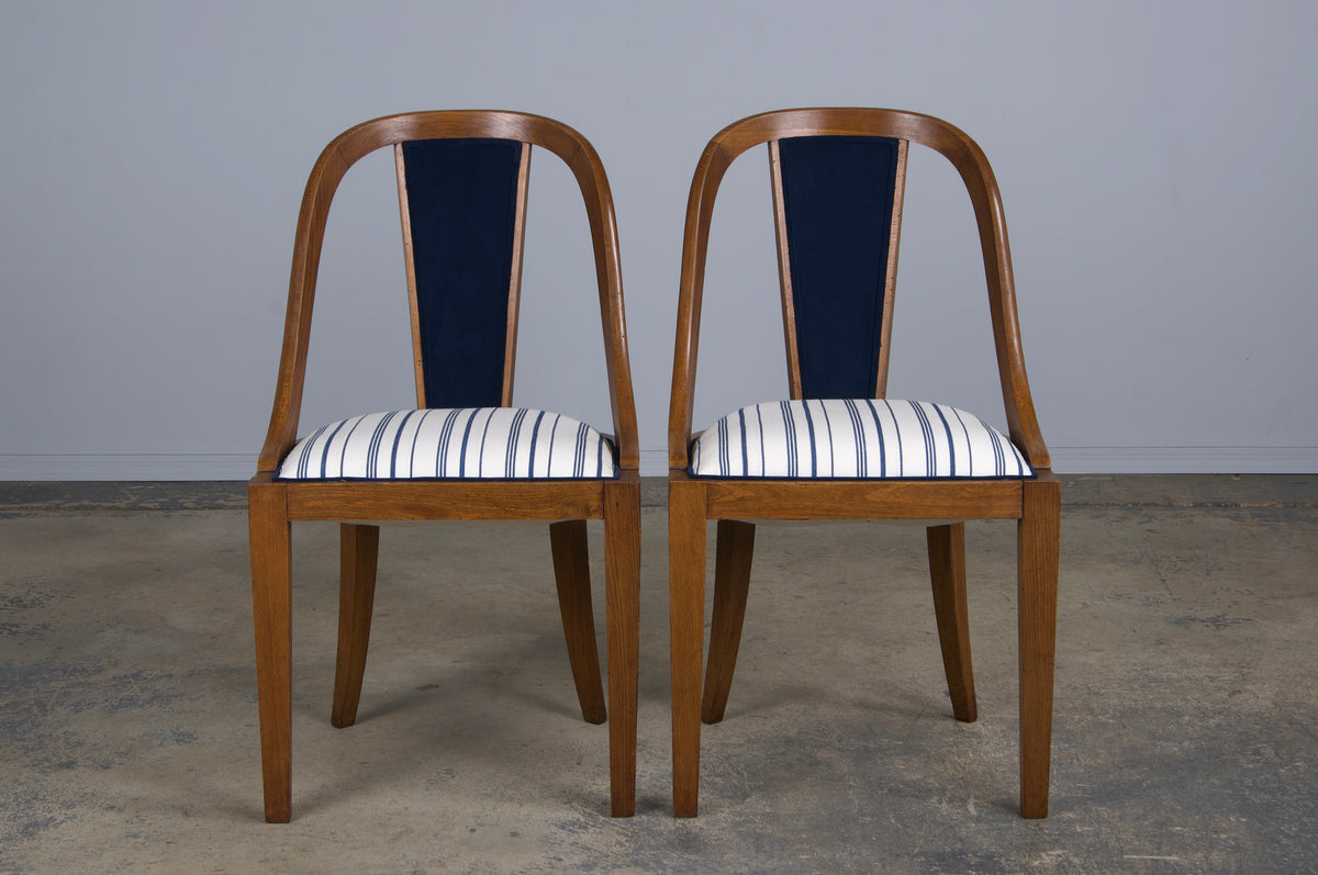 1930s French Art Deco Gondola Maple Dining Chairs - Set of 6