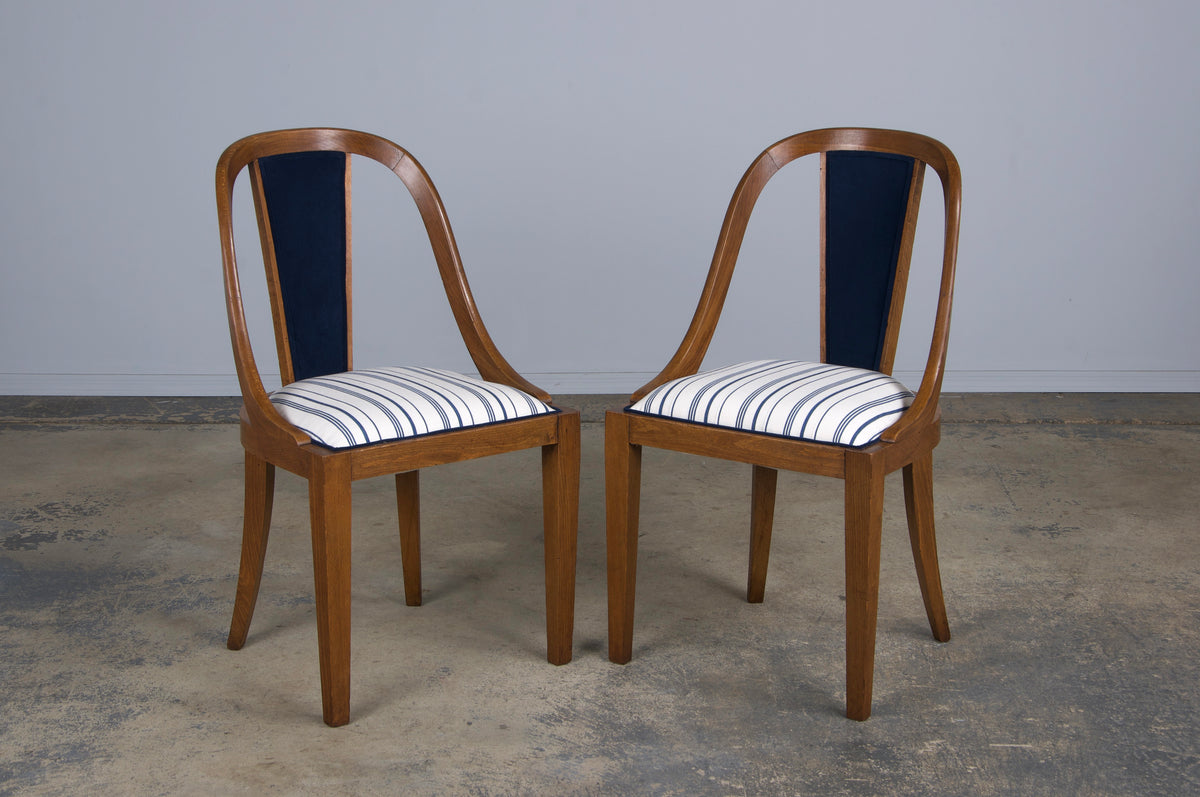 1930s French Art Deco Gondola Maple Dining Chairs - Set of 6