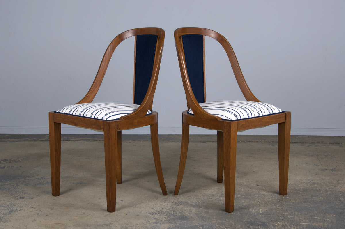 1930s French Art Deco Gondola Maple Dining Chairs - Set of 6