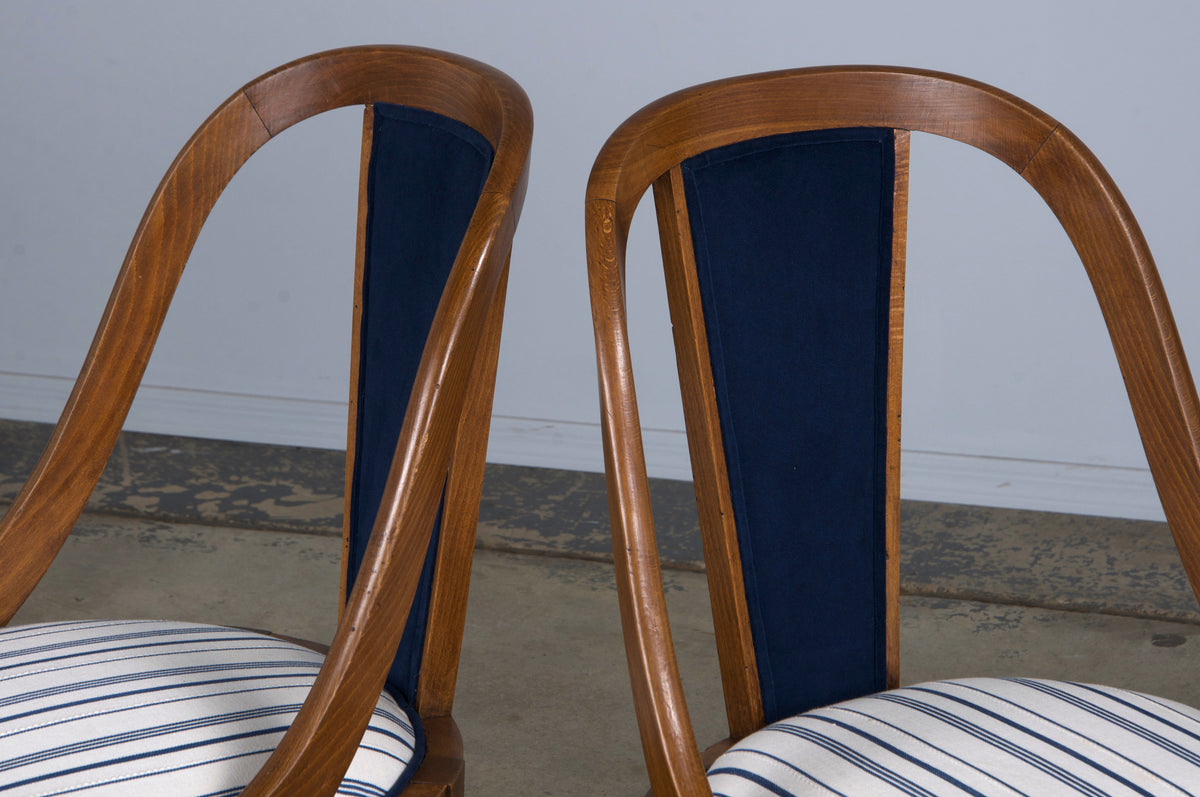 1930s French Art Deco Gondola Maple Dining Chairs - Set of 6