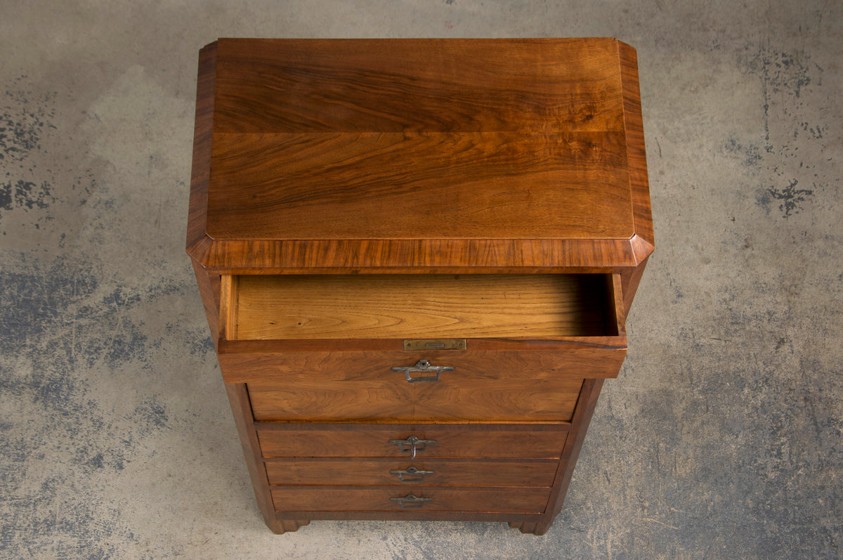 ON HOLD 1930s French Art Deco Burl Walnut Secretary Desk Cabinet