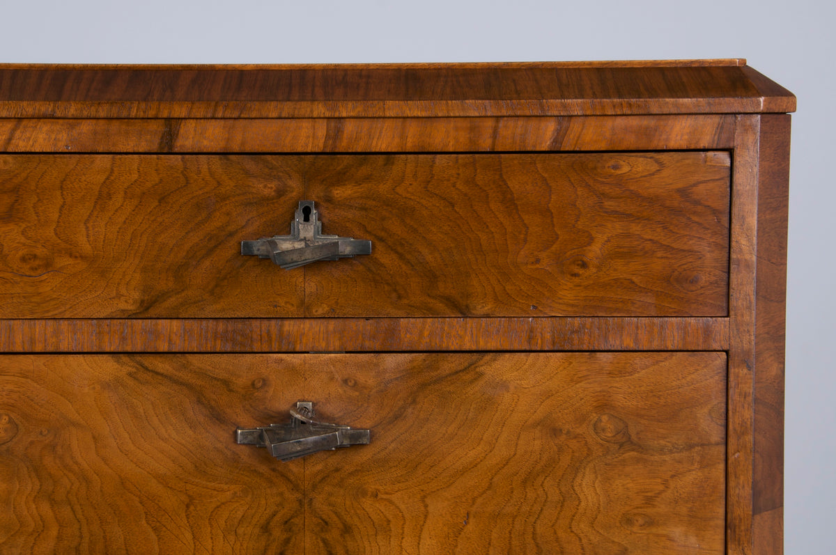 ON HOLD 1930s French Art Deco Burl Walnut Secretary Desk Cabinet