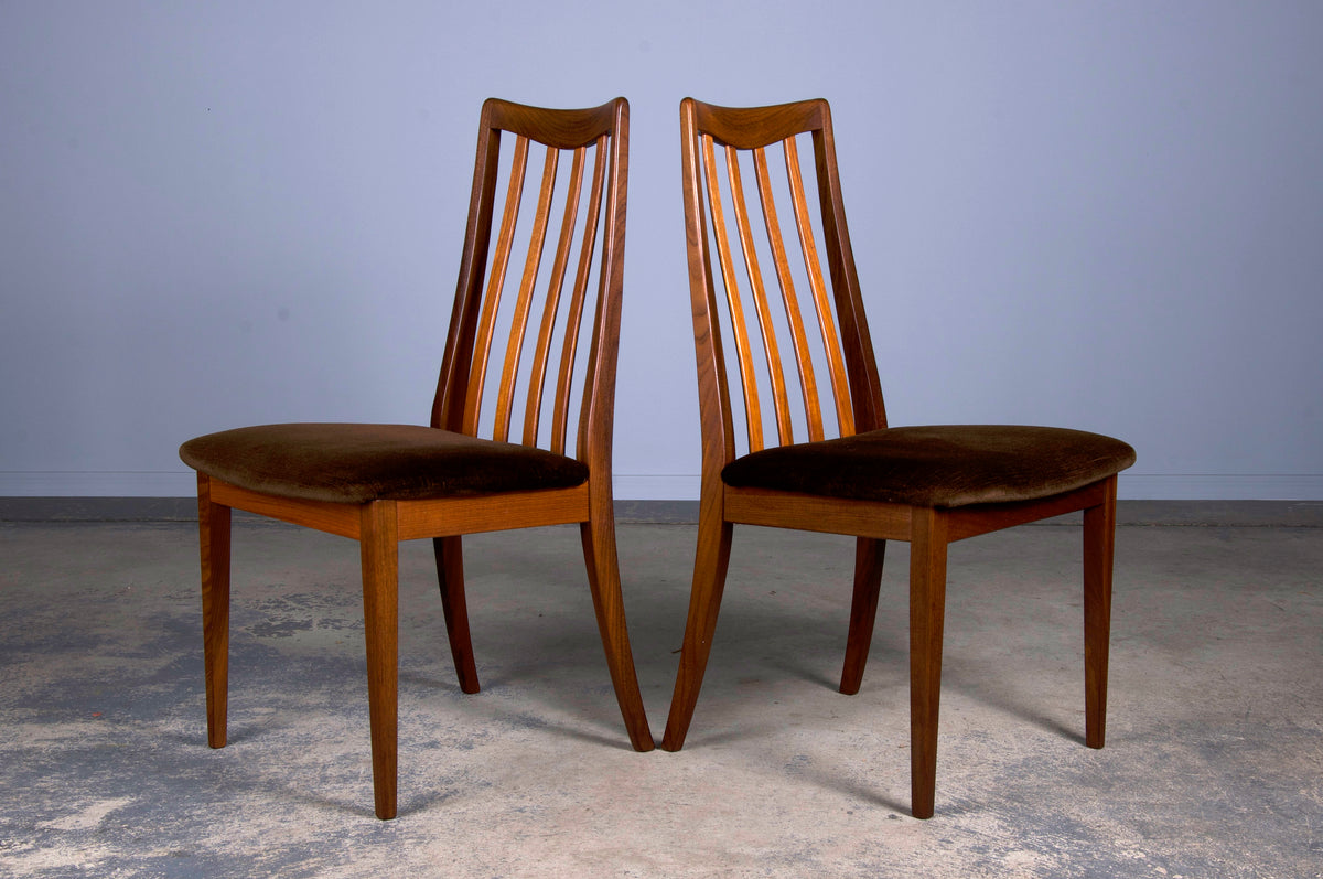 Mid-Century Modern G-Plan Teak Dining Chairs W/ Brown Velvet - Set of 6