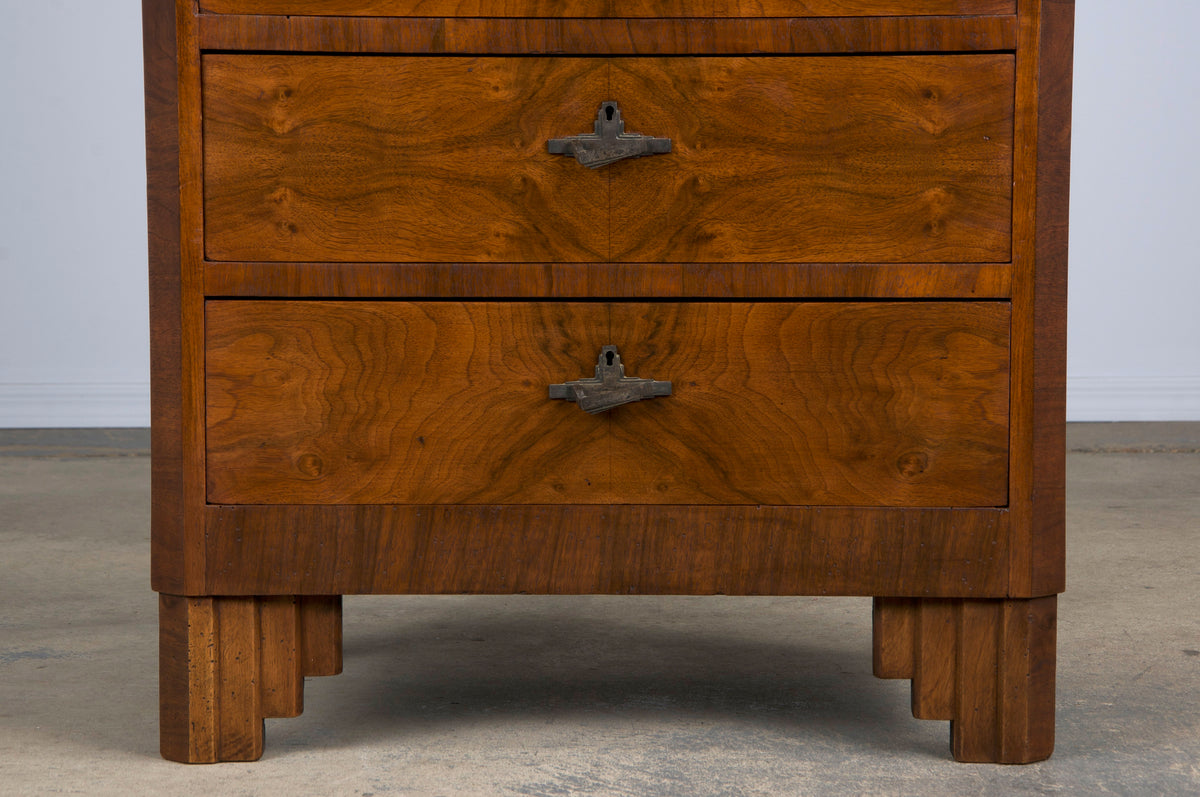 ON HOLD 1930s French Art Deco Burl Walnut Secretary Desk Cabinet