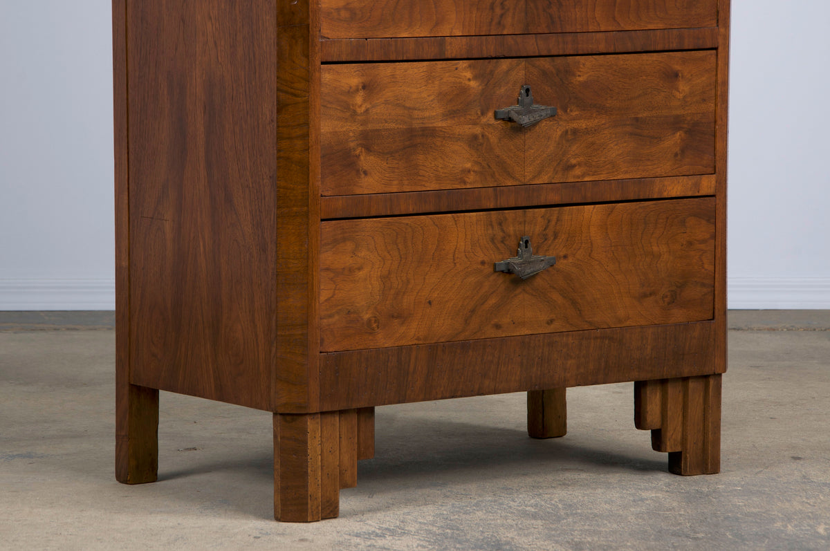 ON HOLD 1930s French Art Deco Burl Walnut Secretary Desk Cabinet