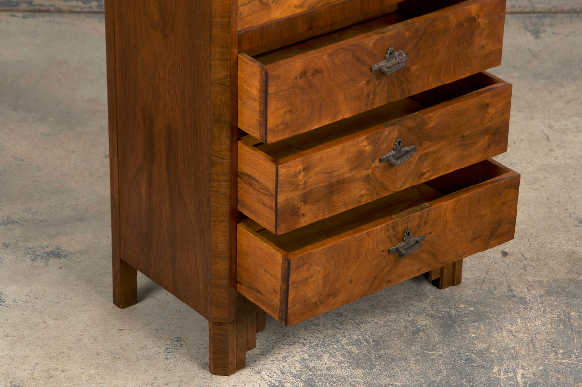 ON HOLD 1930s French Art Deco Burl Walnut Secretary Desk Cabinet