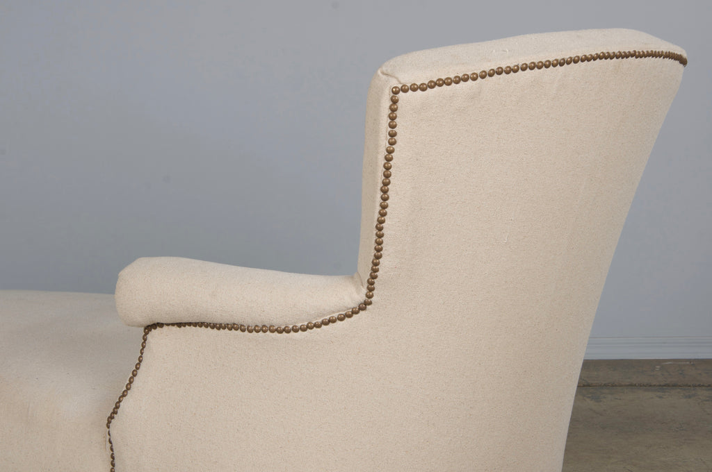 19th Century French Napoleon III Chaise Lounge W/ Off-White Fabric