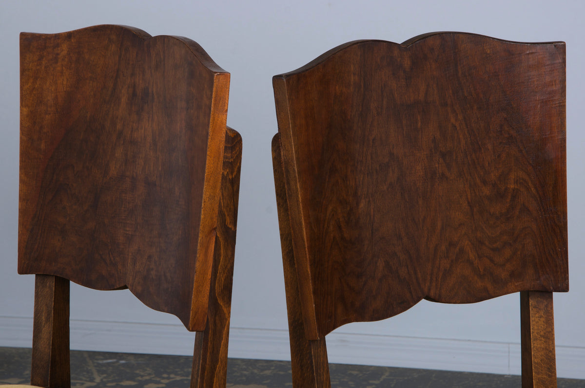 1950s French Art Deco Maple Dining Chairs W/ Golden Yellow Velvet - Set of 6