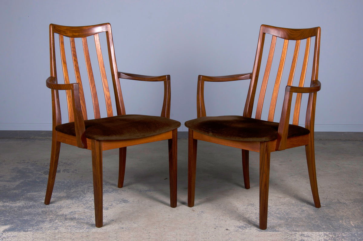 Mid-Century Modern G-Plan Teak Dining Chairs W/ Brown Velvet - Set of 6