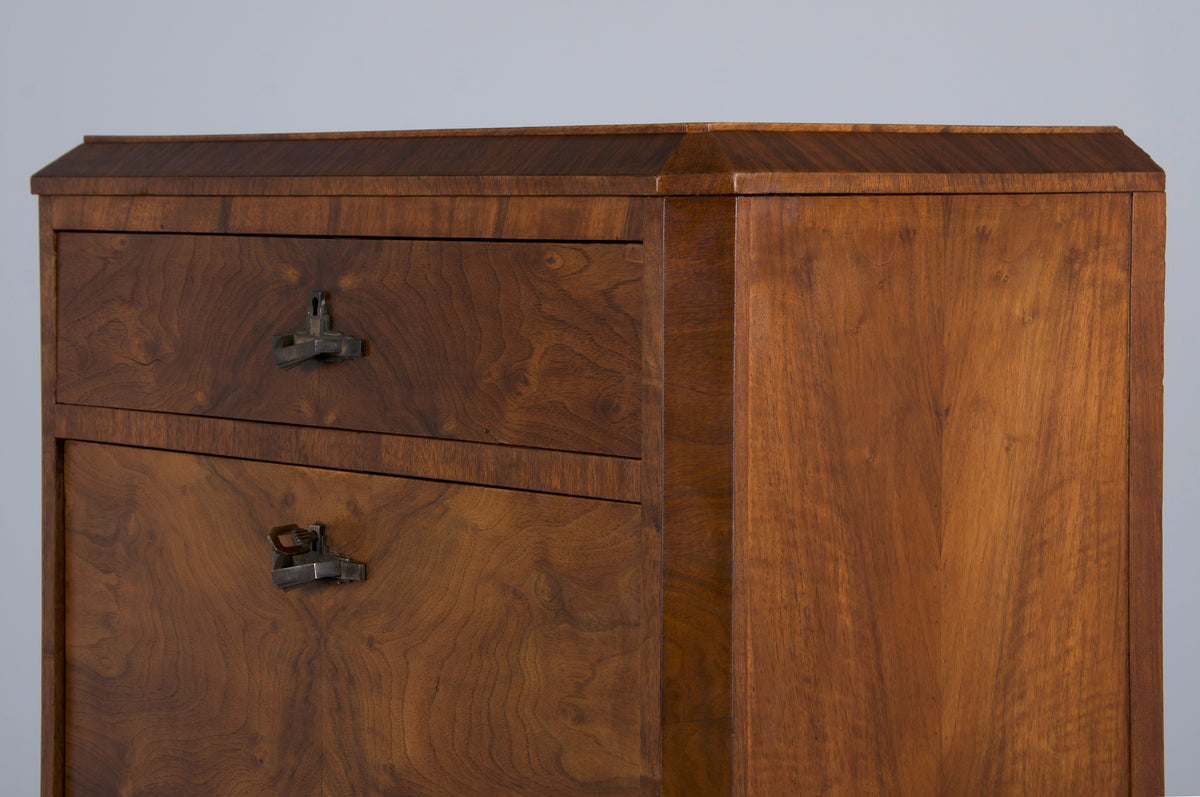 ON HOLD 1930s French Art Deco Burl Walnut Secretary Desk Cabinet