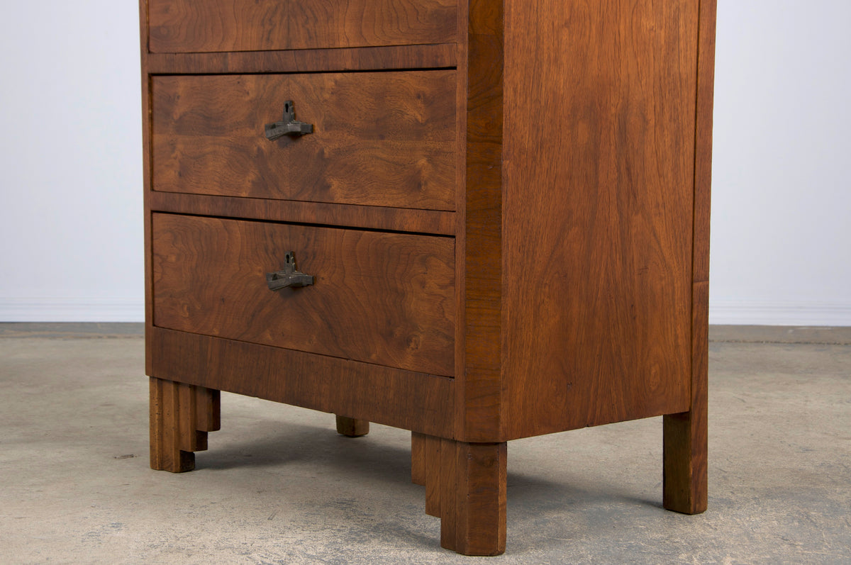 ON HOLD 1930s French Art Deco Burl Walnut Secretary Desk Cabinet