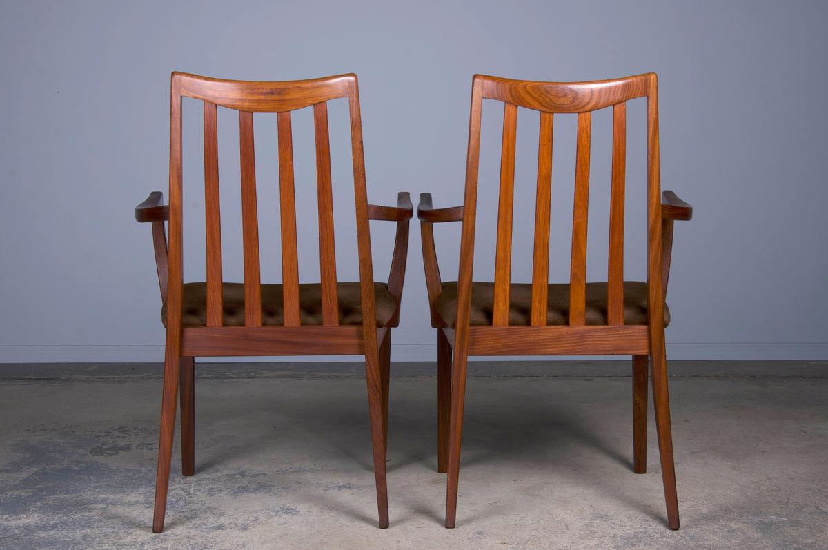 Mid-Century Modern G-Plan Teak Dining Chairs W/ Brown Velvet - Set of 6