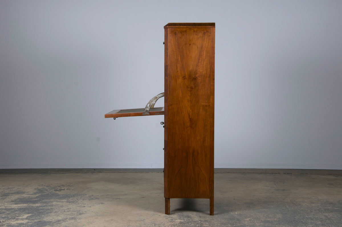 ON HOLD 1930s French Art Deco Burl Walnut Secretary Desk Cabinet