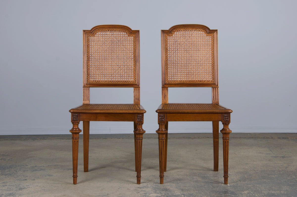 Antique French Louis XVI Style Walnut and Cane Dining Chairs - Set of 6