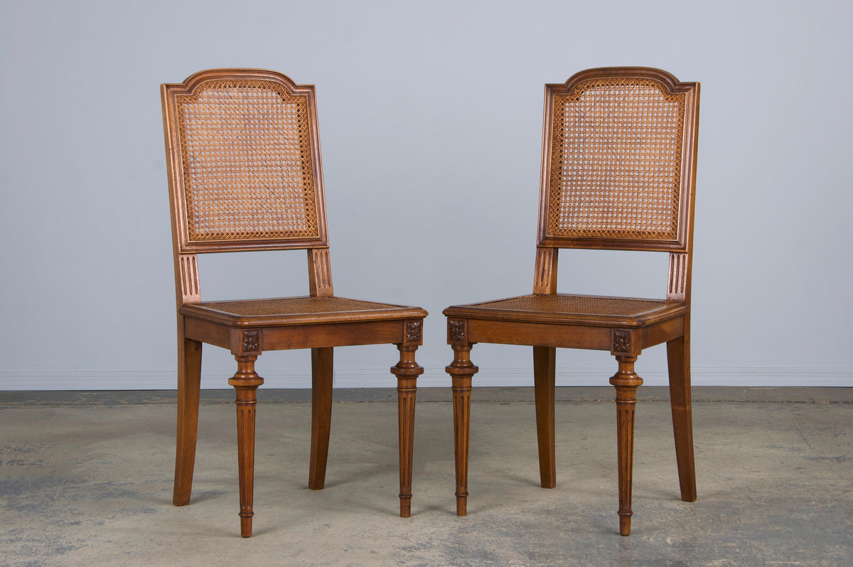 Antique French Louis XVI Style Walnut and Cane Dining Chairs - Set of 6