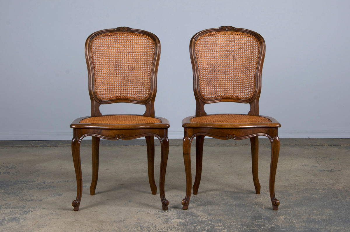 Antique French Louis XV Style Provincial Walnut and Cane Dining Chairs - Set of 8