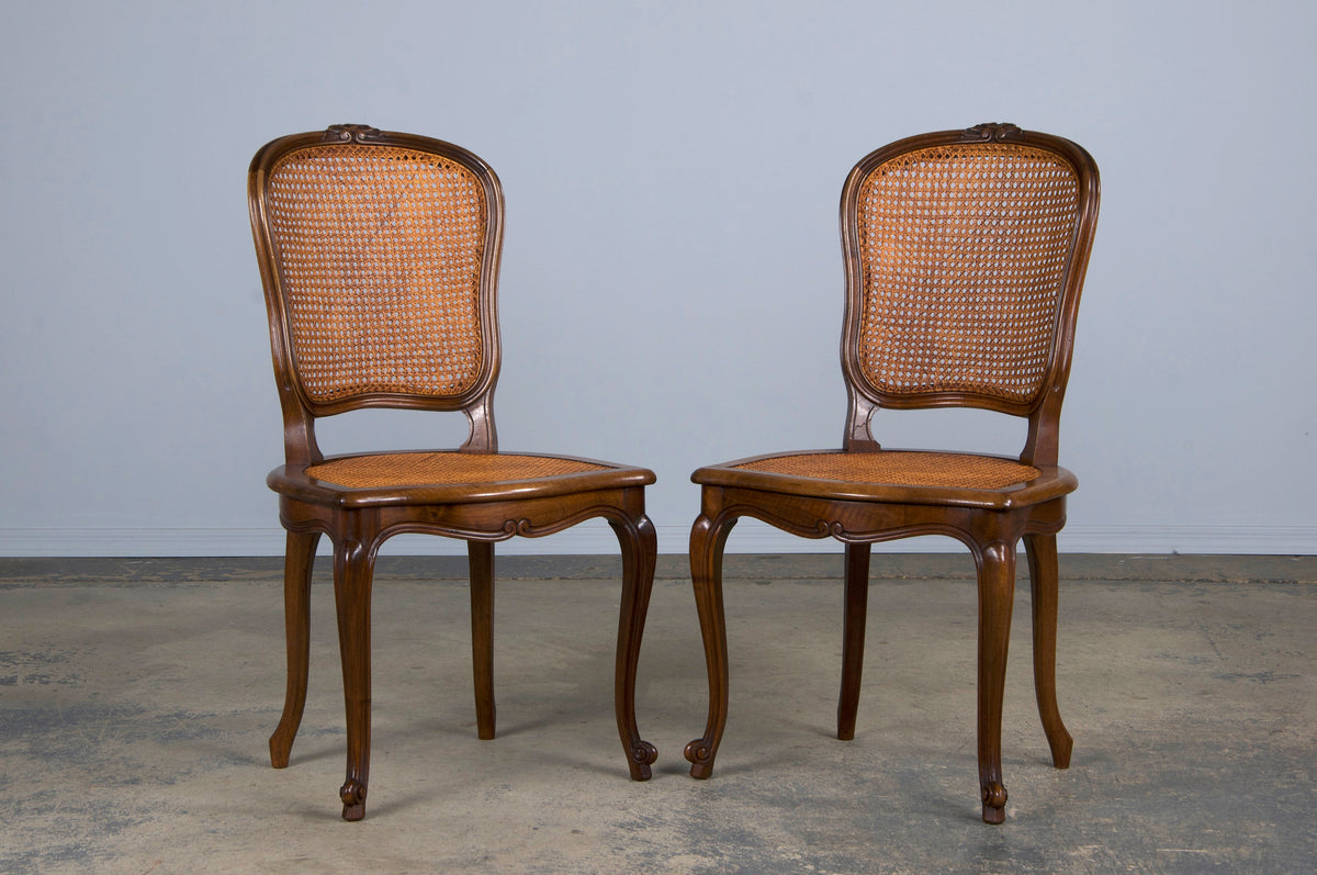 Antique French Louis XV Style Provincial Walnut and Cane Dining Chairs - Set of 8