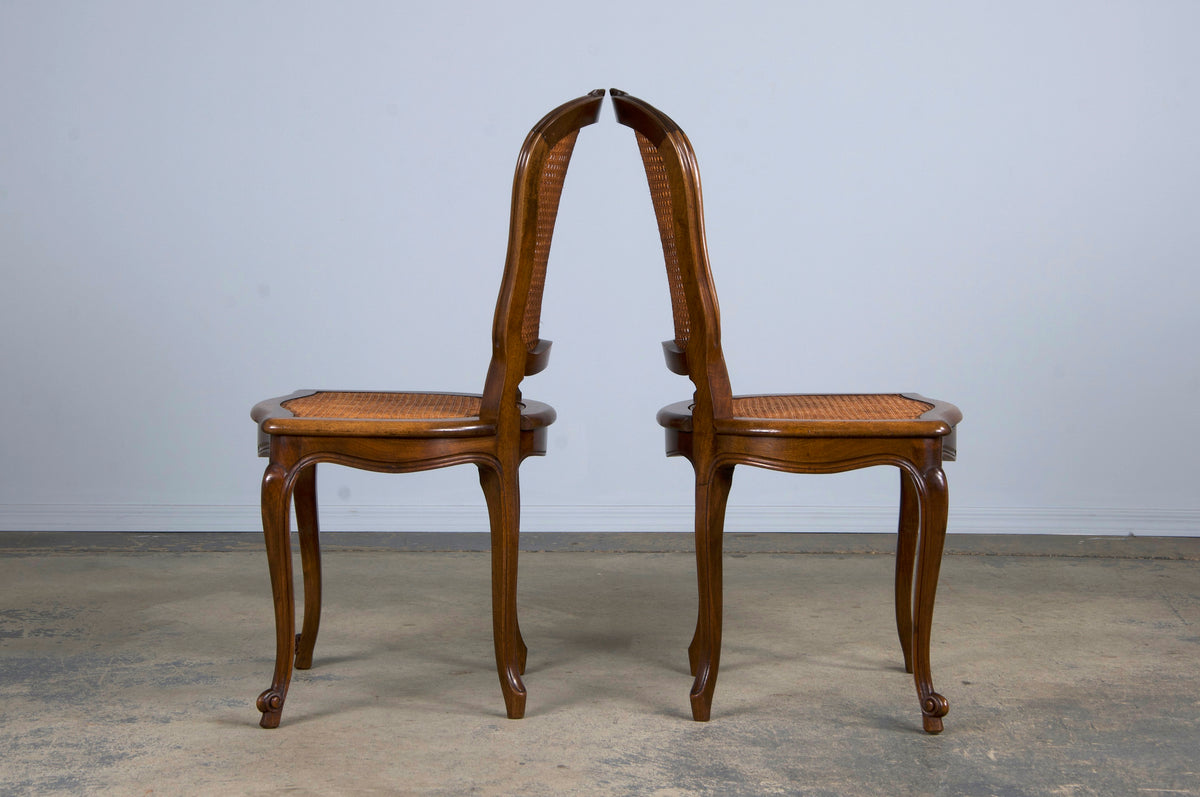 Antique French Louis XV Style Provincial Walnut and Cane Dining Chairs - Set of 8