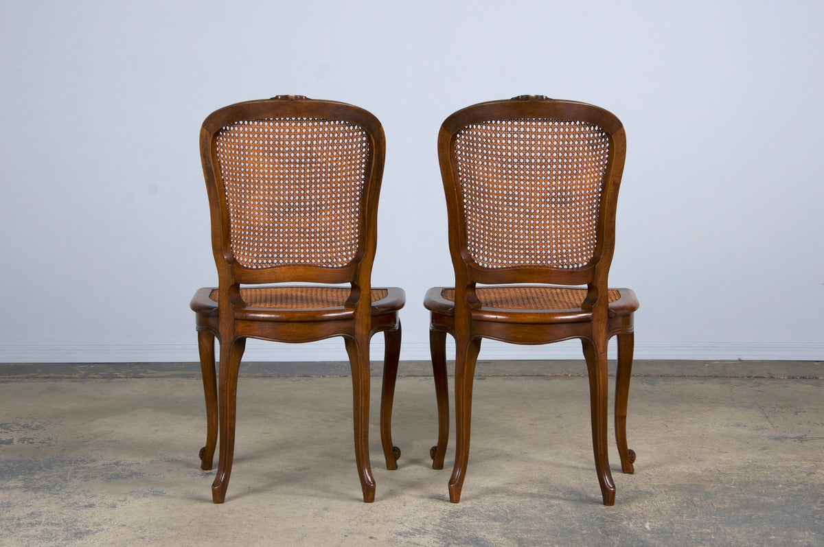 Antique French Louis XV Style Provincial Walnut and Cane Dining Chairs - Set of 8