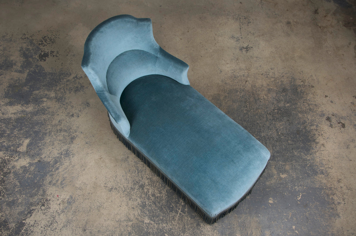 19th Century French Napoleon III Style Chaise Lounge W/ Blue Velvet