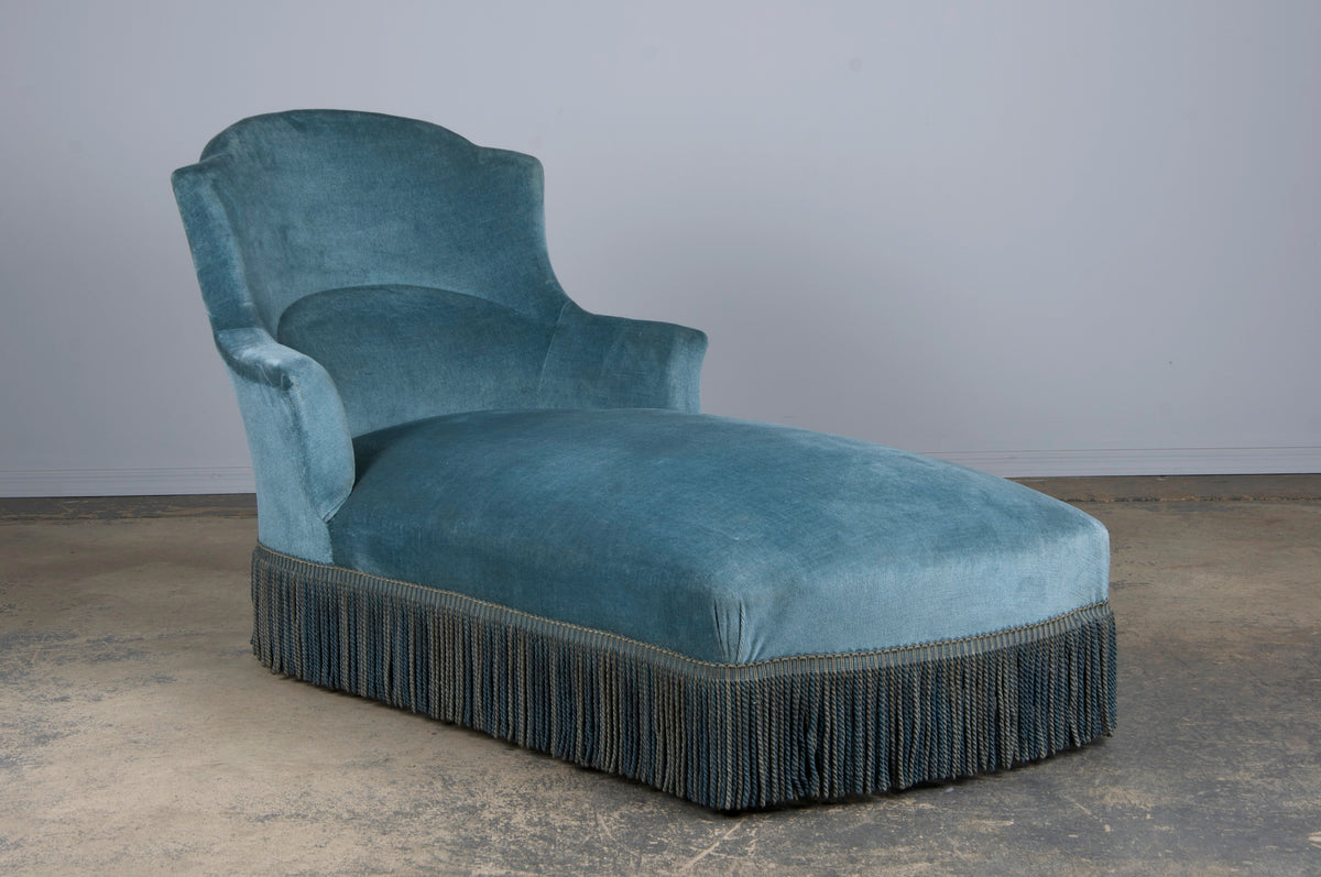 19th Century French Napoleon III Style Chaise Lounge W/ Blue Velvet