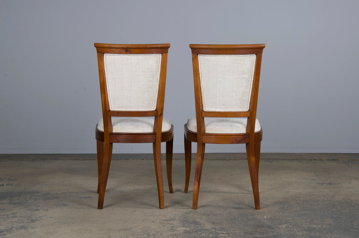 1930s French Art Deco Maple Dining Chairs W/ Off-White Chenille - Set of 6