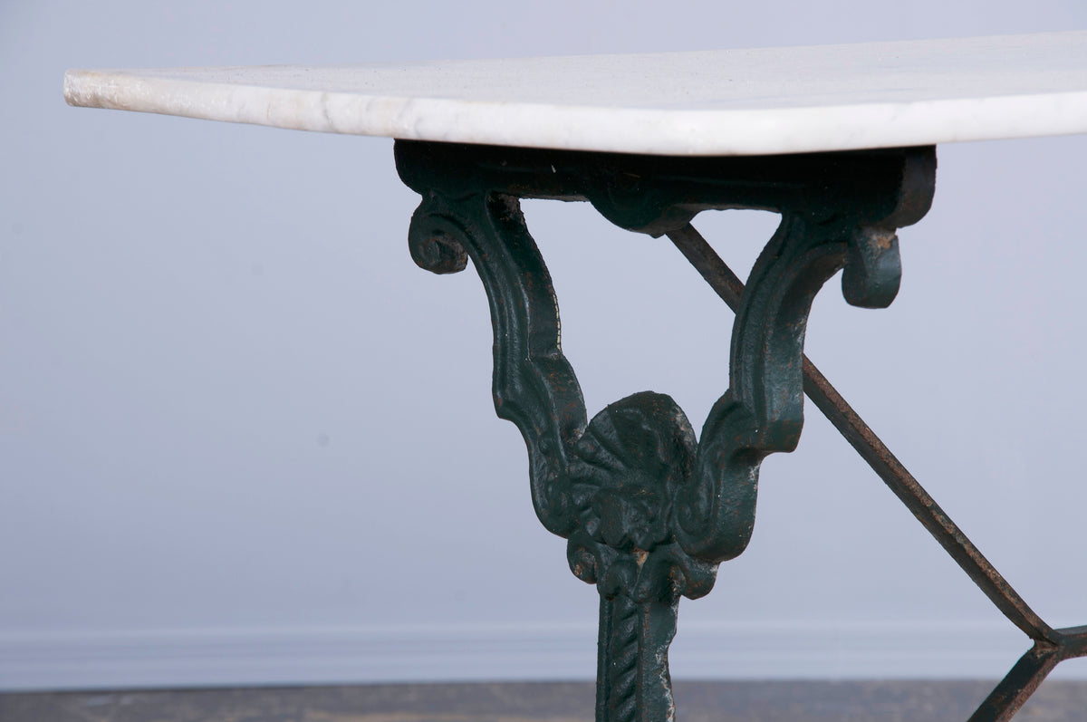 French Bistro Table With Painted Wrought Iron Base and Marble Top