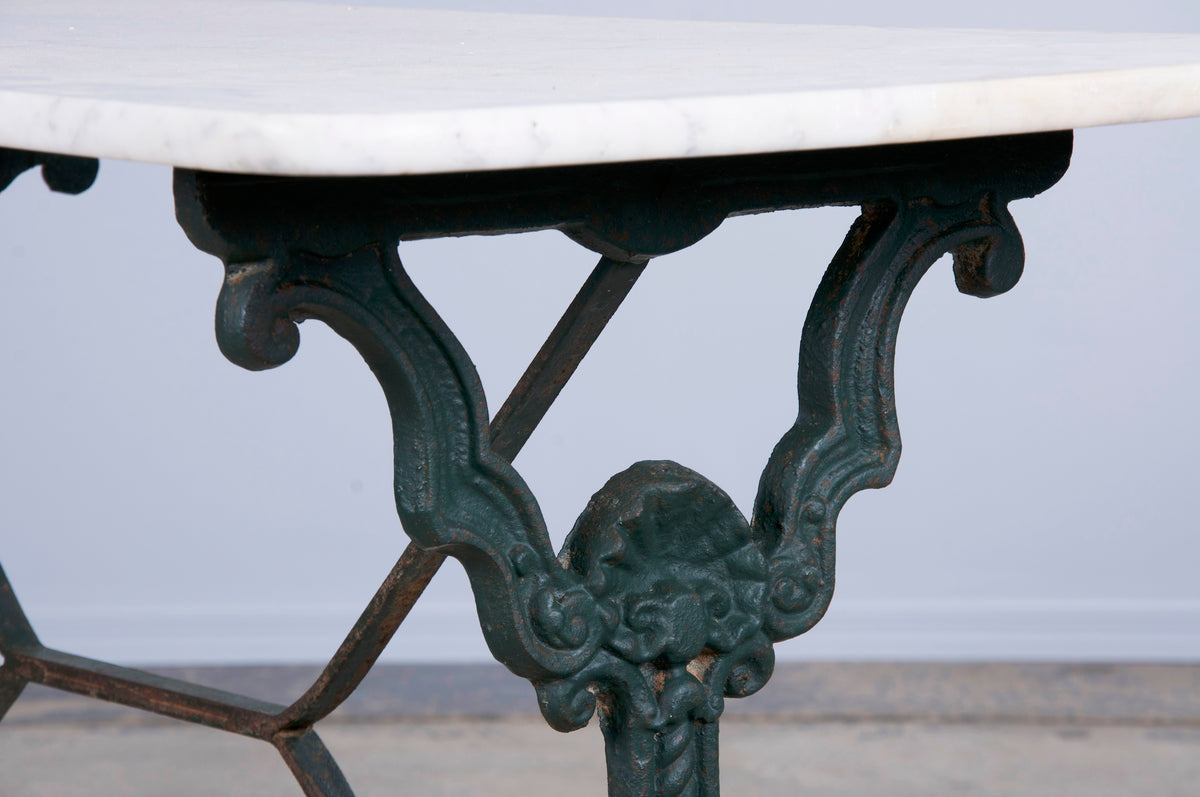 French Bistro Table With Painted Wrought Iron Base and Marble Top