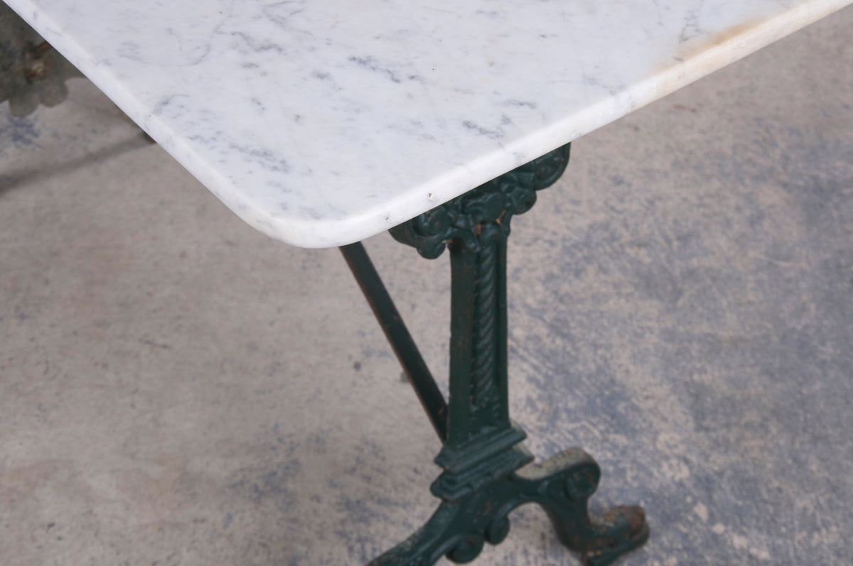 French Bistro Table With Painted Wrought Iron Base and Marble Top