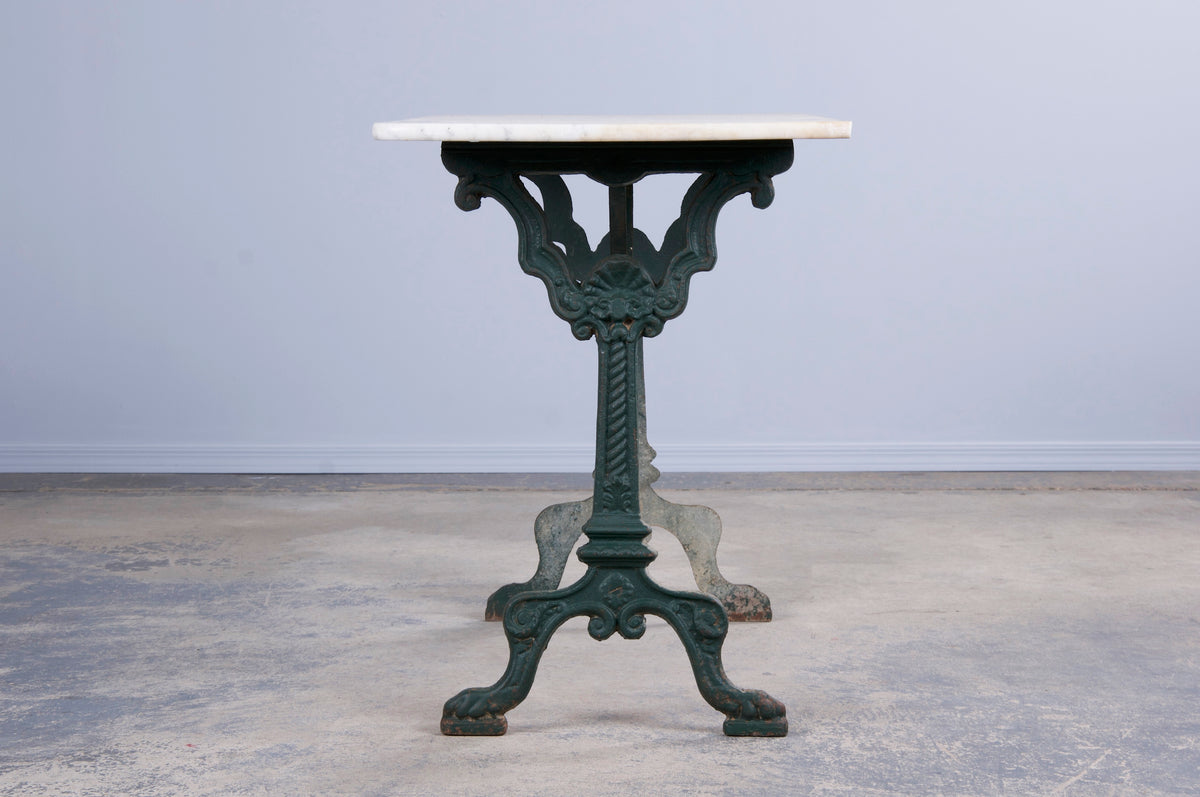 French Bistro Table With Painted Wrought Iron Base and Marble Top