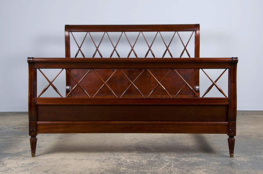 Antique French Louis XVI Style Mahogany Full Size Bedframe