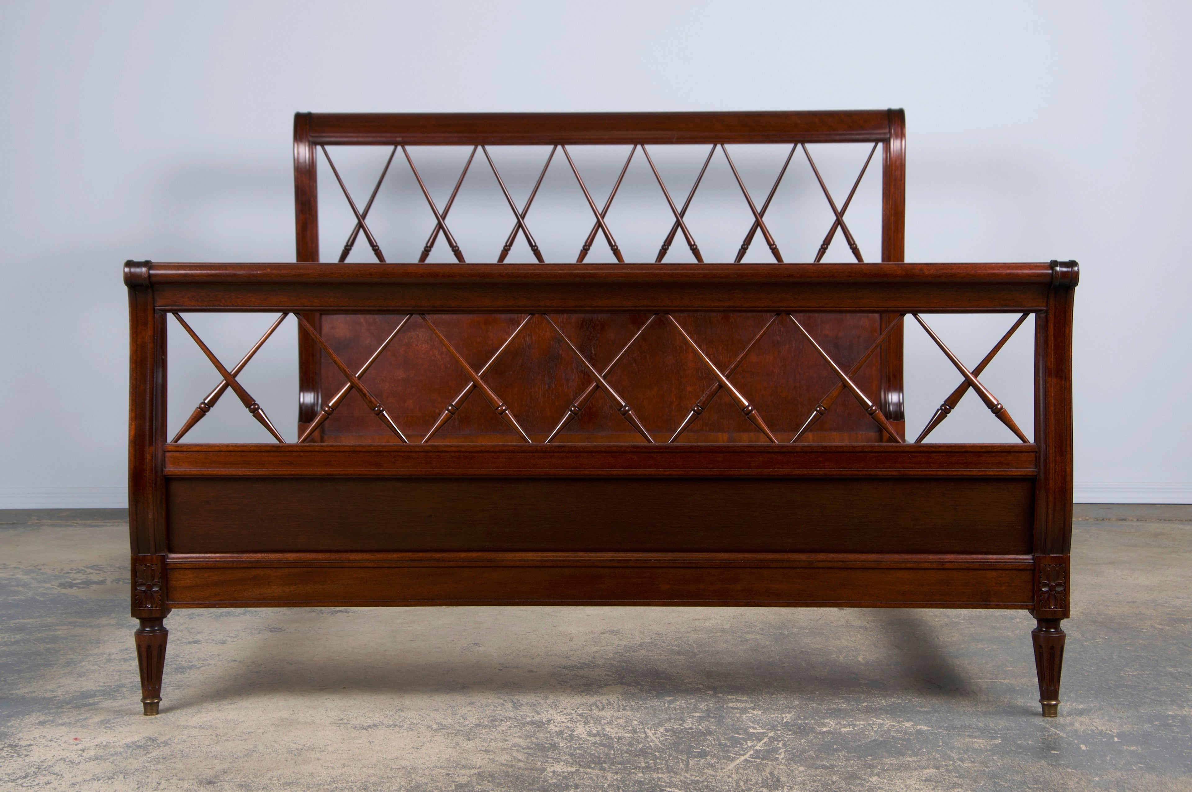 Antique French Louis XVI Style Mahogany Full Size Bedframe