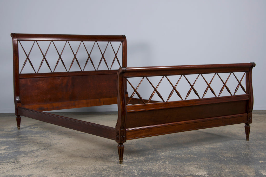 Antique French Louis XVI Style Mahogany Full Size Bedframe