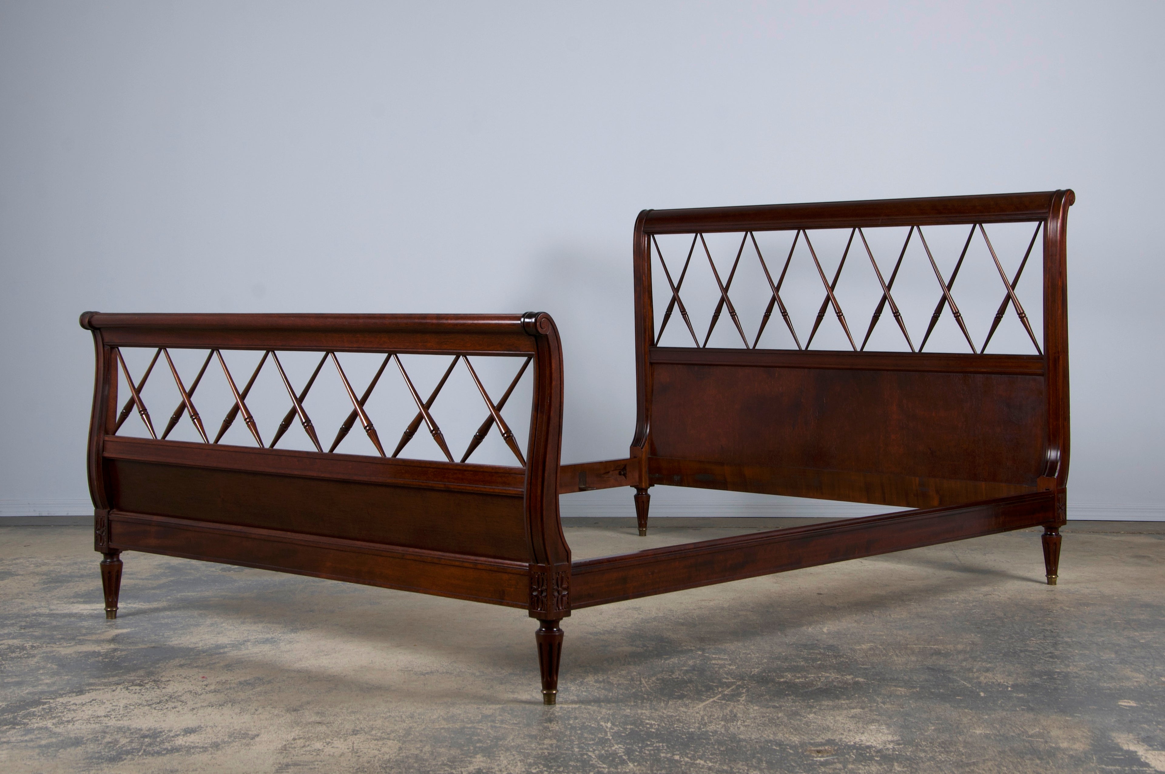 Antique French Louis XVI Style Mahogany Full Size Bedframe